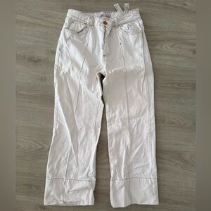 Zara White Jeans with Tan Stitching